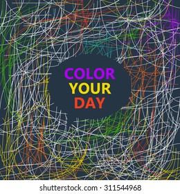 Abstract composition, colored thread interlacement base, motley swirl basis, spider net bottom, twiddle interlock texture, plexus background, tangle title sheet, quirk, EPS 10 vector illustration