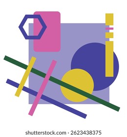 Abstract composition of colorful figures of various shapes. Bright background for business cards, websites, conceptual projects and more. Conceptual background in blue, yellow, green and pink shades.
