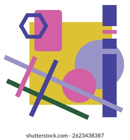 Abstract composition of colorful figures of various shapes. Bright background for business cards, websites, conceptual projects and more. Conceptual background in blue, yellow, green and pink shades.