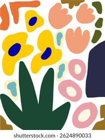 Abstract Composition of Colorful Geometric and Organic Shapes