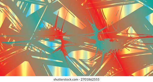 Abstract Composition of Colorful Geometric Shapes and Splatter D