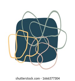 Abstract composition with colorful linear doodles on dark blue background. Vector illustration