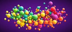 Abstract Composition With Colorful Random Flying Spheres. Colorful Rainbow Matte Soft Balls In Different Sizes. Vector Background