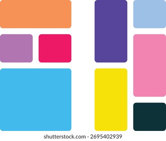 Composição abstrata de retângulos coloridos e quadrados em vários tamanhos e orientações em um