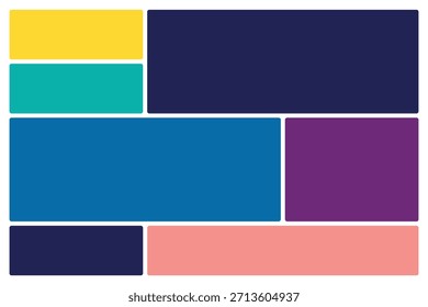 An abstract composition of colorful rectangles and squares with rounded corners on a white background.