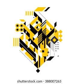 Abstract composition of complex geometric shapes. Style of modern art and graffiti. The design element is isolated on a white background, it's very simple to change main or background color.