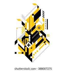 Abstract composition of complex geometric shapes. Style of modern art and graffiti. The design element is isolated on a white background, it's very simple to change main or background color.