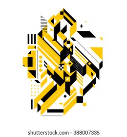 Abstract composition of complex geometric shapes. Style of modern art and graffiti. The design element is isolated on a white background, it's very simple to change main or background color.