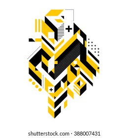 Abstract composition of complex geometric shapes. Style of modern art and graffiti. The design element is isolated on a white background, it's very simple to change main or background color.
