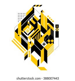 Abstract composition of complex geometric shapes. Style of modern art and graffiti. The design element is isolated on a white background, it's very simple to change main or background color.
