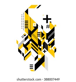 Abstract composition of complex geometric shapes. Style of modern art and graffiti. The design element is isolated on a white background, it's very simple to change main or background color.