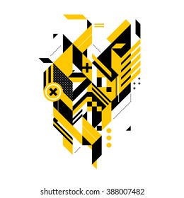 Abstract composition of complex geometric shapes. Style of modern art and graffiti. The design element is isolated on a white background, it's very simple to change main or background color.