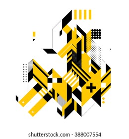 Abstract composition of complex geometric shapes. Style of modern art and graffiti. The design element is isolated on a white background, it's very simple to change main or background color.