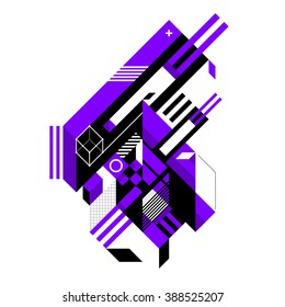 Abstract composition of complex geometric shapes. Style of modern art and graffiti. The design element is isolated on a white background, it's very simple to change main or background color.