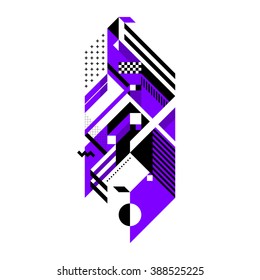 Abstract composition of complex geometric shapes. Style of modern art and graffiti. The design element is isolated on a white background, it's very simple to change main or background color.