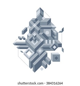 Abstract composition of complicated geometric shapes. Style of modern art and graffiti. The design element is isolated on a white background, suitable for prints, posters and covers.