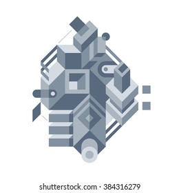 Abstract composition of complicated geometric shapes. Style of modern art and graffiti. The design element is isolated on a white background, suitable for prints, posters and covers.