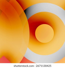 Composición Abstractas. Círculos concéntricos, los colores cálidos dominan. Los tonos degradados crean profundidad y flujo visual. Elemento de diseño moderno.