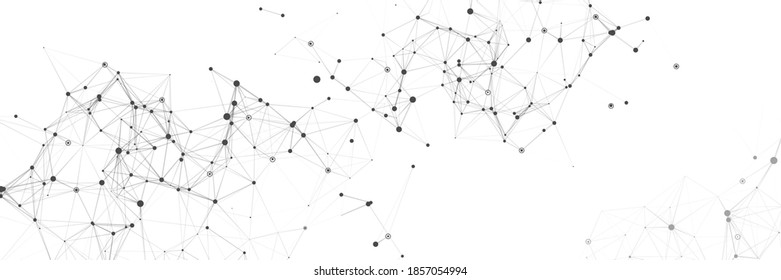 Abstract composition with connecting dots and lines and triangles on the backround. Horizontal banner. Connection technology background. Futuristic geometric composition.