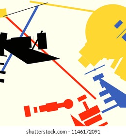 An abstract composition consisting of chaotically scattered geometric elements. Vector illustration of a style of supermatism. Creative retro poster.