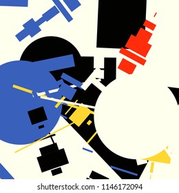 An abstract composition consisting of chaotically scattered geometric elements. Vector illustration of a style of supermatism. Creative retro poster.