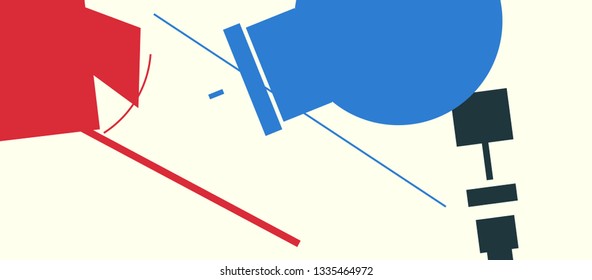 Abstract composition consisting of chaotically scattered geometric elements. Vector illustration of a style of supermatism. Creative retro poster. The image format is suitable for printing on a mug.