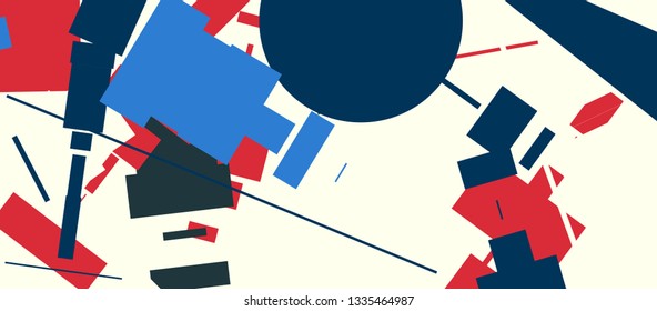 Abstract composition consisting of chaotically scattered geometric elements. Vector illustration of a style of supermatism. Creative retro poster. The image format is suitable for printing on a mug.