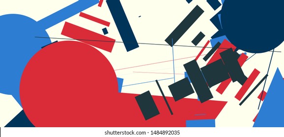An abstract composition consisting of chaotically scattered geometric elements. Vector illustration of a style of supermatism. Creative retro poster. The image format is suitable for printing on a mug