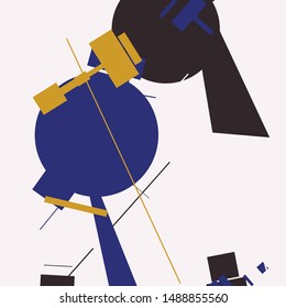 An abstract composition consisting of chaotically scattered geometric elements. Vector illustration of a style of supermatism. Creative retro poster.