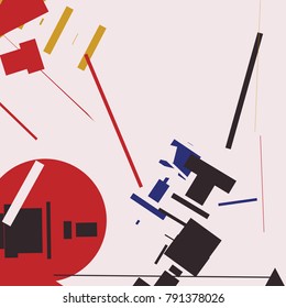 An abstract composition consisting of chaotically scattered geometric elements. Vector illustration of a style of supermatism