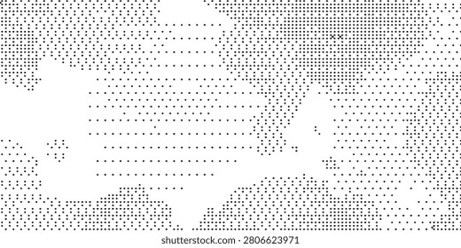 An abstract composition created using a dense pattern of dots and geometric shapes, with areas of negative space.
