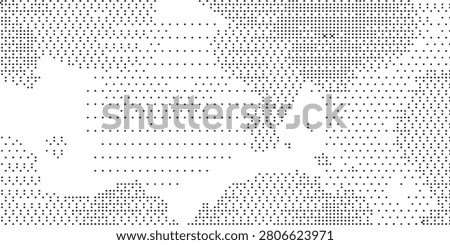 An abstract composition created using a dense pattern of dots and geometric shapes, with areas of negative space.