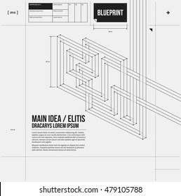 Abstract composition with crossing 3d lines in draft style. EPS10