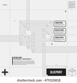 Abstract composition with crossing 3d lines in draft style. EPS10