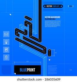 Abstract composition with crossing lines in blueprint style. EPS10