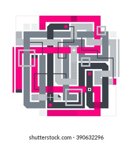 Abstract composition with crossing pink lines. Style of modern art and graffiti. The design element is isolated on a white background, suitable for prints, posters and CD covers.