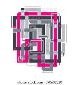 Abstract composition with crossing pink lines. Style of modern art and graffiti. The design element is isolated on a white background, suitable for prints, posters and CD covers.