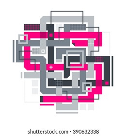 Abstract composition with crossing pink lines. Style of modern art and graffiti. The design element is isolated on a white background, suitable for prints, posters and CD covers.