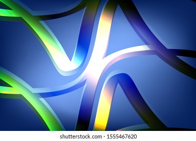 Abstract composition of curved,  colored, gradient lines on a dark, gradient background. Vector image.