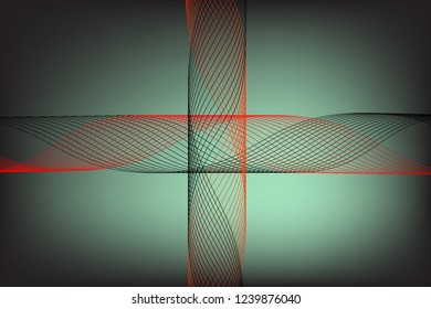 Abstract composition of curved, twisted, colored, gradient lines on a gradient background. Vector image.