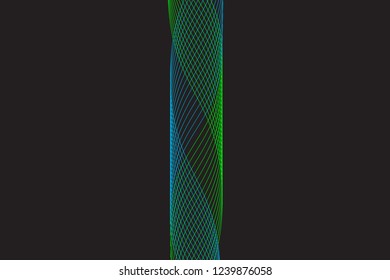 Abstract composition of curved, twisted, colored, gradient lines on a dark background. Vector image.