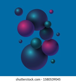 Abstract composition with dark 3d spheres. Soft glossy bubbles. Trendy banner or poster design. 