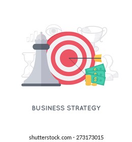 Abstract composition - darts, chess, money. Business strategy background. Modern flat design template. 