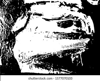 Abstract composition for design elements. Black and white painting on canvas with brush strokes. Abstract art background. Vector. Light Distressed Background. Ink Print Distress Background. Grunge art