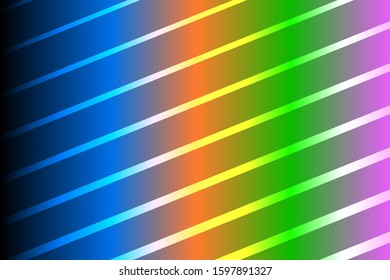 Abstract composition of diagonal, straight, colored, gradient, shining lines on a gradient background. Vector image.