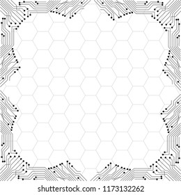 Abstract composition digital style. with black, white and gray lines, dots and Slanting lines for Circuit boards, shape square template. Isolated on white background your business presentations.