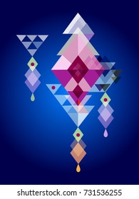 Abstract composition. Digital style colorful lines on geometric  template on blue colors background. Vector illustration