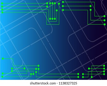 Abstract composition digital style. with lines, dots, line neon, blue and gray colors horizontal template on dark blue background. Vector illustration. 