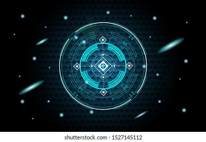 Abstract composition digital style. with lines, dots, circle, and square for your design elements on hexagon circuit board dark  blue background. Vector illustration.    
