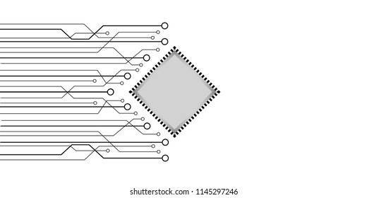 Abstract composition digital style. with square, Lines, Dots and Slanting lines for Circuit boards, black, white, gray colors horizontal template isolated on white background. Vector illustration. 